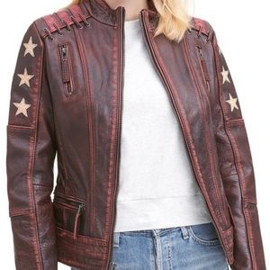 Distressed leather jacket
